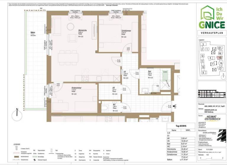 Wohnung zum Kauf - Erstbezug 433.382 € 3 Zimmer 77,7 m² 1. Geschoss Gneisfeldstraße 26 Morzg Salzburg 5020
