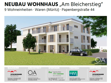 Wohnung zum Kauf - Erstbezug provisionsfrei 465.400 € 4 Zimmer 98,8 m² 1. Geschoss Papenbergstraße 44/44a Waren Waren (Müritz) 17192