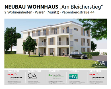 Wohnung zum Kauf - Neubau provisionsfrei 489.200 € 4 Zimmer 98,8 m² 1. Geschoss Papenbergstraße 44/44a Waren Waren (Müritz) 17192