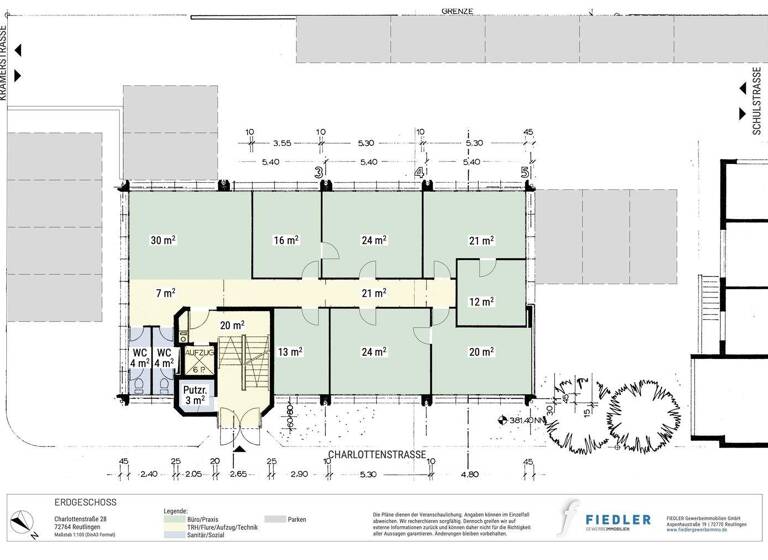 Bürofläche zur Miete provisionsfrei 876 m² Bürofläche teilbar ab 140 m² Charlottenstraße 28 Innenstadt Reutlingen 72764