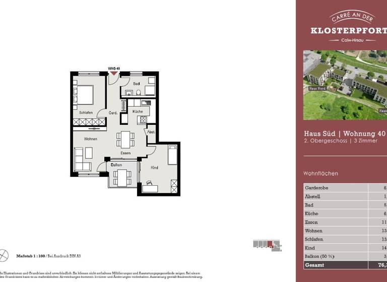 Wohnung zum Kauf 366.500 € 3 Zimmer 76,4 m²<br/>Wohnfläche 2.<br/>Geschoss Hirsau Calw 75365