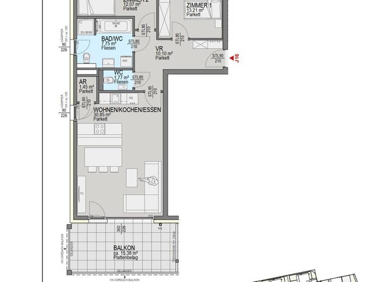 Wohnung zum Kauf 405.300 € 3 Zimmer 76,7 m² Annabichl Klagenfurt am Wörthersee 9020