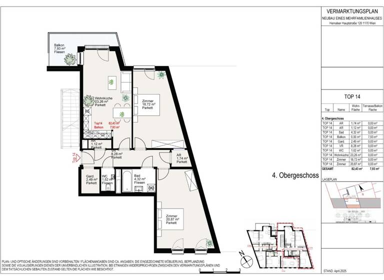 Wohnung zur Miete - Erstbezug 1.382 € 3 Zimmer 82,4 m² 4. Geschoss Wien 1170