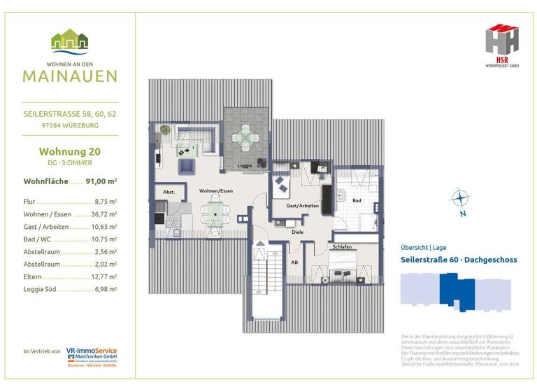 Wohnung zum Kauf 435.000 € 3 Zimmer 91 m² Heidingsfeld Würzburg 97084
