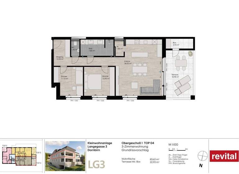 Terrassenwohnung zum Kauf - Erstbezug 699.300 € 3 Zimmer 84 m² 1. Geschoss Langegasse 3 Dornbirn 6850