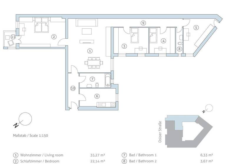 Wohnung zum Kauf provisionsfrei 354.500 € 5 Zimmer 136,9 m² 3. Geschoss Osloer Straße 114 Gesundbrunnen Berlin 13359