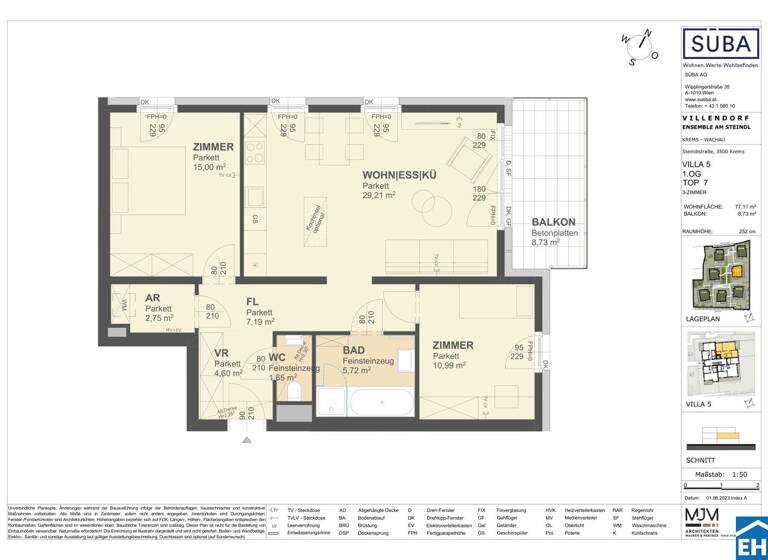 Wohnung zum Kauf - Erstbezug 379.000 € 3 Zimmer 77,1 m² 1. Geschoss Steindlstraße Krems an der Donau 3500