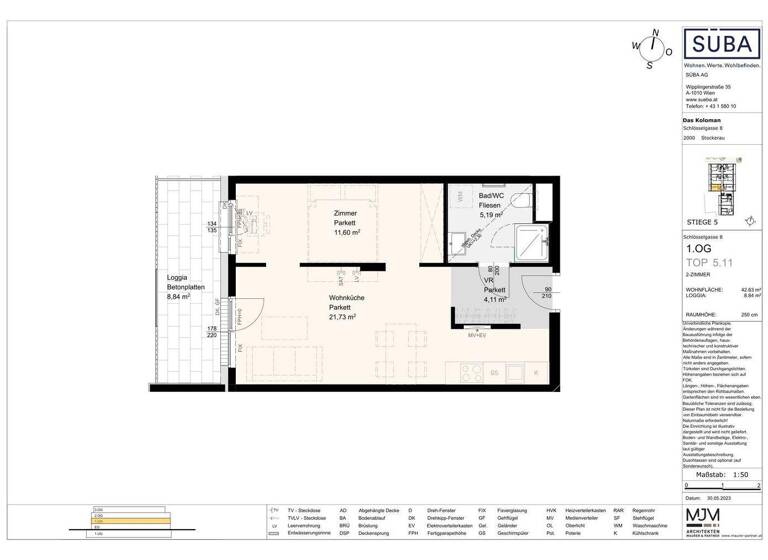 Wohnung zur Miete 592 € 1,5 Zimmer 42,6 m² 1. Geschoss frei ab 01.05.2026 Bahnhofstraße 6-8 Stockerau 2000