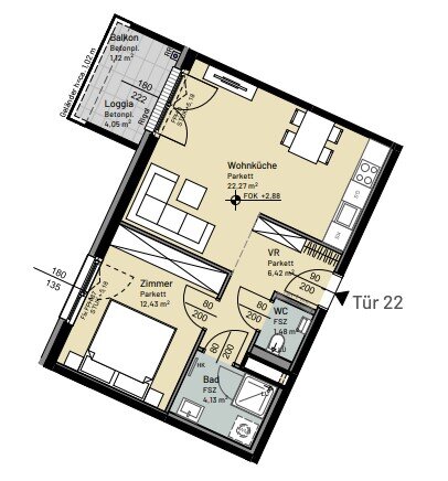 Wohnung zur Miete 716 € 2 Zimmer 46,7 m²<br/>Wohnfläche 1.<br/>Geschoss Wien 1210