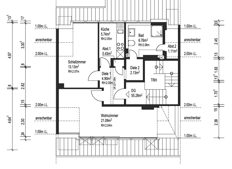 Penthouse zum Kauf 379.000 € 2 Zimmer 55,3 m² 3. Geschoss frei ab sofort Columbusstrasse 42 Oberkassel Düsseldorf 40549