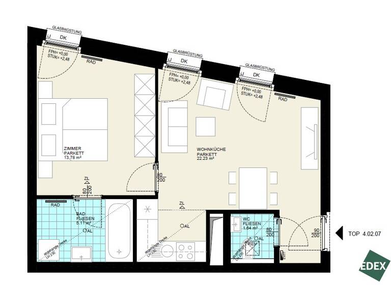 Wohnung zur Miete 756 € 2 Zimmer 2. Geschoss frei ab 01.07.2026 Wien 1030