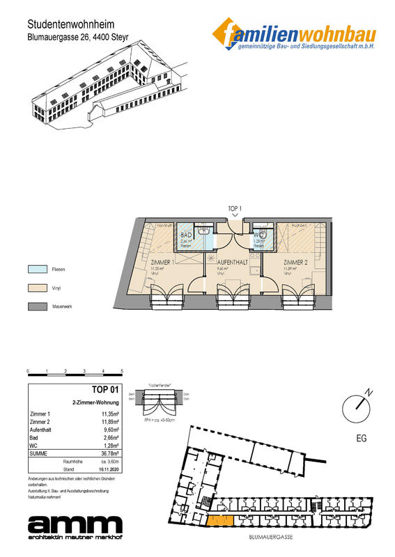 Wohnung zur Miete 479,09 € 1 Zimmer 11,9 m²<br/>Wohnfläche ab sofort<br/>Verfügbarkeit Blumauergasse 26 Steyr Steyr 4400