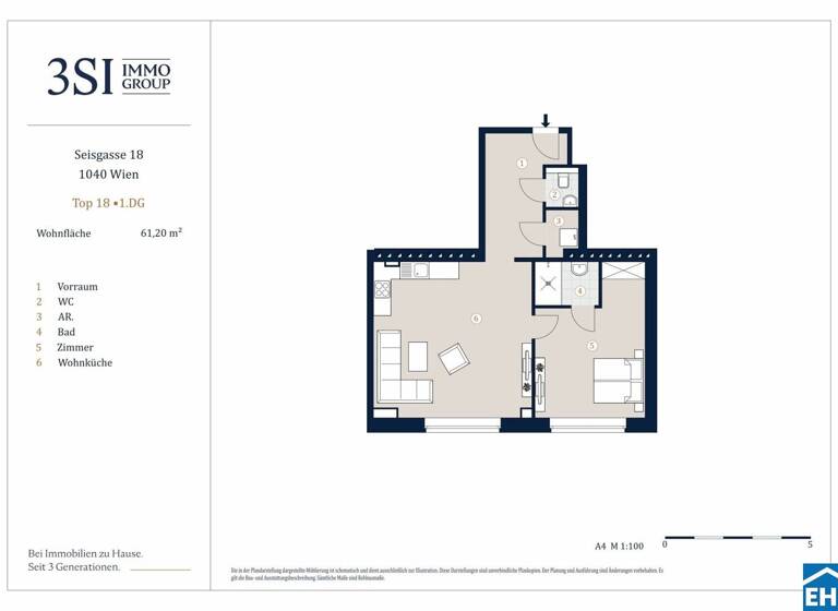 Wohnung zum Kauf - Erstbezug 599.000 € 2 Zimmer 61,2 m² 4. Geschoss Seisgasse Wien 1040