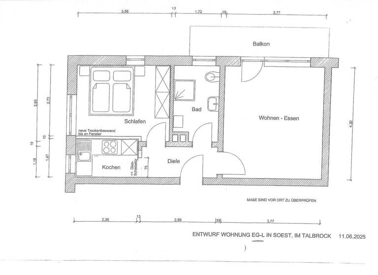 Wohnung zum Kauf provisionsfrei 113.400 € 2 Zimmer 39 m² 1. Geschoss frei ab sofort Im Tabrock Soest 59494