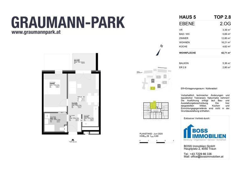 Wohnung zum Kauf - Erstbezug 247.600 € 2 Zimmer 42,7 m² 2. Geschoss Graumannpark 5 Traun 4050