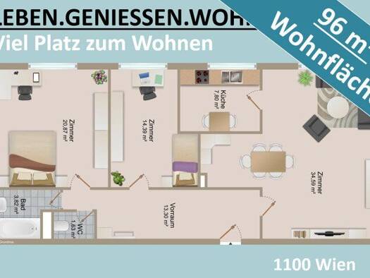 Wohnung zur Miete 1.345 € 3,5 Zimmer 96,4 m² 4. Geschoss Favoriten 1100