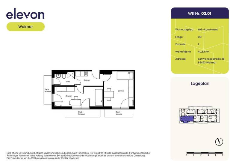 WG-Zimmer zur Miete 730 € 2 Zimmer 40,6 m² 3. Geschoss Schwanseestraße 35 Westvorstadt Weimar 99423