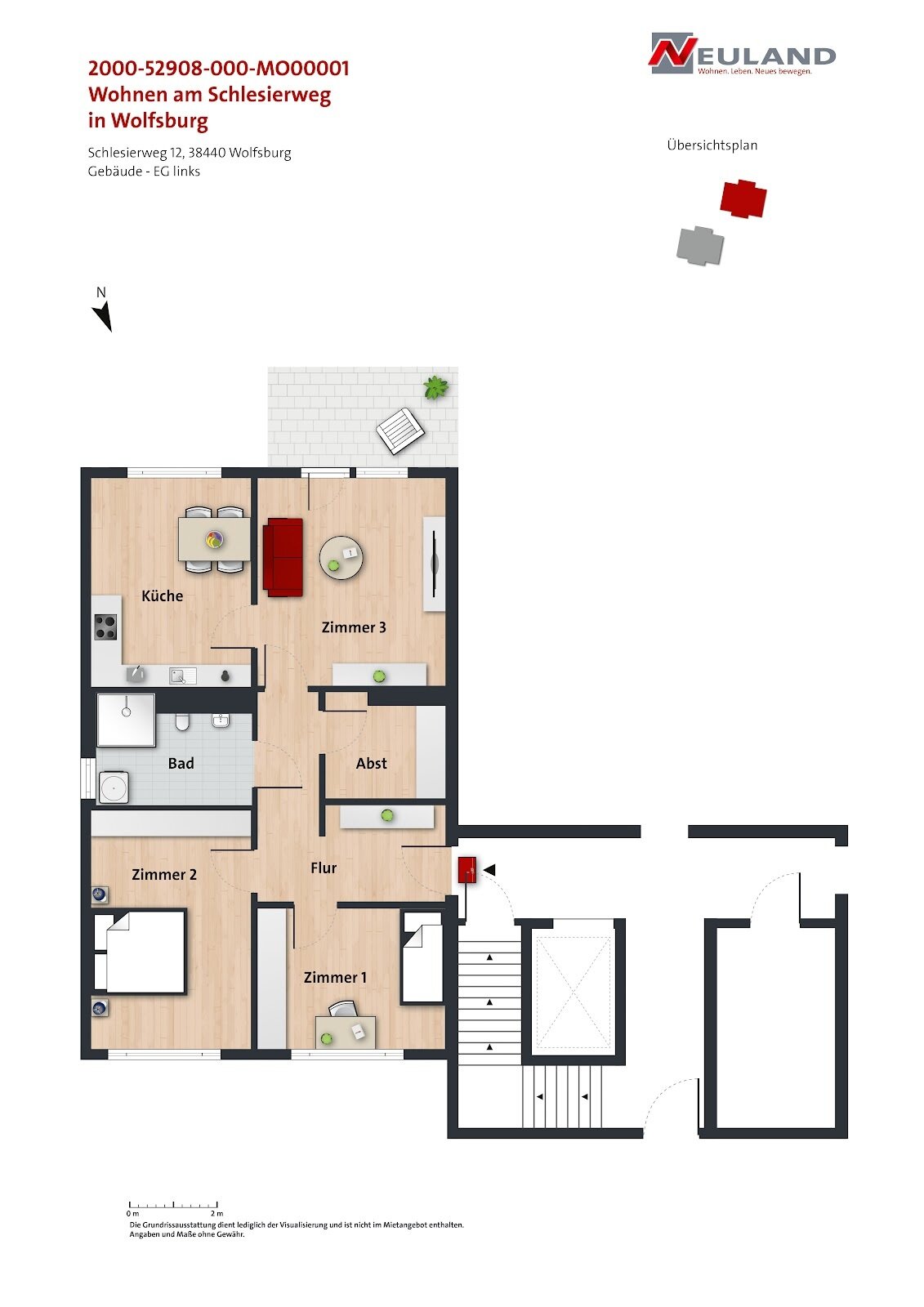 Wohnung zur Miete nur mit Wohnberechtigungsschein 470 € 3 Zimmer 77 m²<br/>Wohnfläche EG<br/>Geschoss 01.04.2025<br/>Verfügbarkeit Schlesierweg 12 Laagberg Wolfsburg 38440