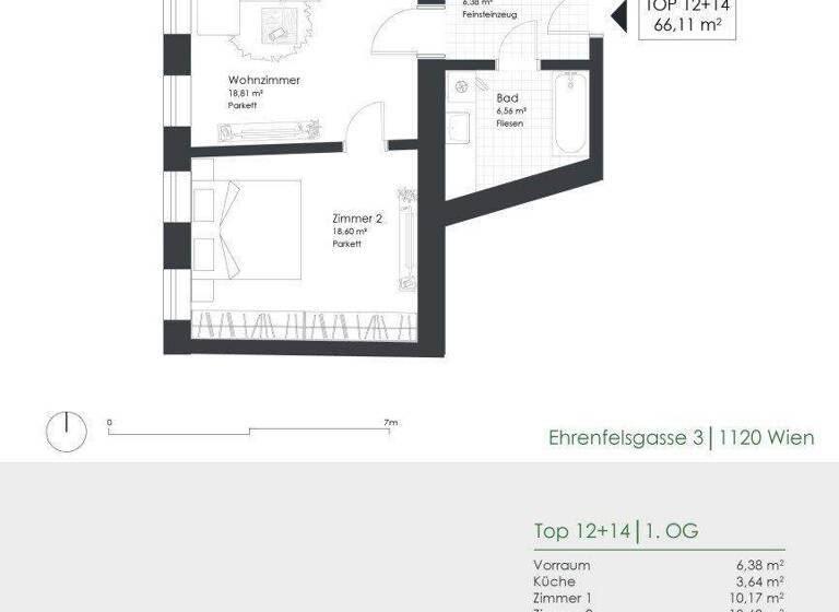 Wohnung zum Kauf 269.000 € 3 Zimmer 66,1 m² 1. Geschoss Ehrenfelsgasse 3 Wien 1120