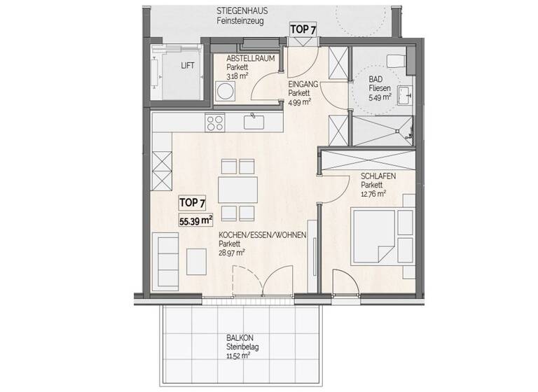 Wohnung zum Kauf - Erstbezug 369.000 € 2 Zimmer 55,4 m² 1. Geschoss Strobl 5350