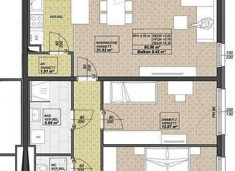 Wohnung zum Kauf 449.300 € 3 Zimmer 80,6 m² 2. Geschoss Baden 2500