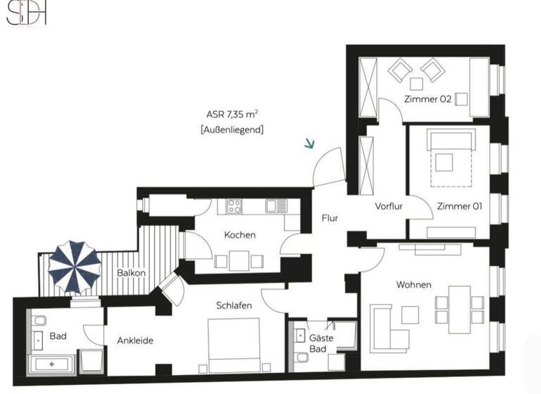 Wohnung zum Kauf - Erstbezug 498.500 € 4 Zimmer 108,5 m² frei ab 01.12.2026 August-Bebel-Straße 24 Innenstadt Halle 06108