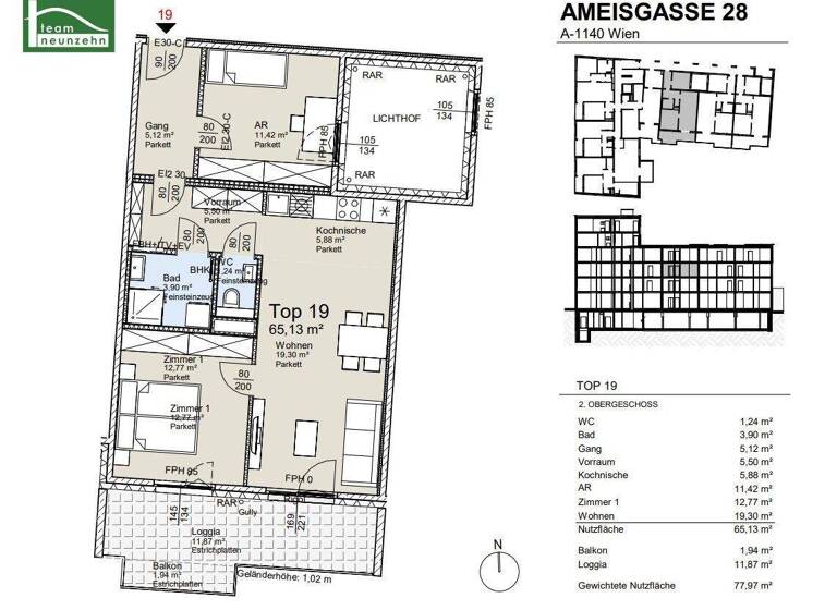 Wohnung zum Kauf - Erstbezug provisionsfrei 460.800 € 3 Zimmer 65,1 m² 2. Geschoss Ameisgasse 28 Wien 1140