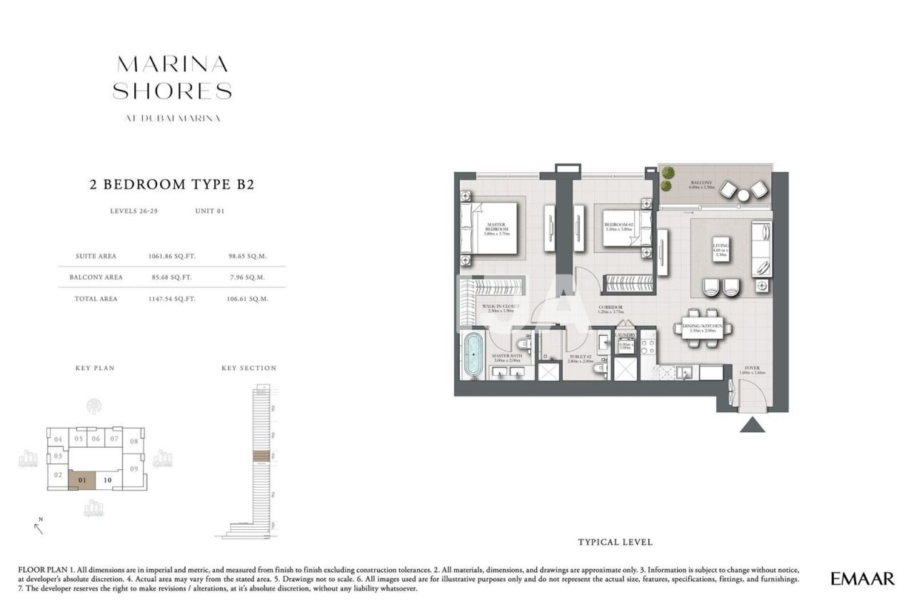 Studio zum Kauf 885.038 € 3 Zimmer 98,7 m²<br/>Wohnfläche 53.<br/>Geschoss Marina Shores Dubai Marina, Marina Shores Dubai Ma Dubai