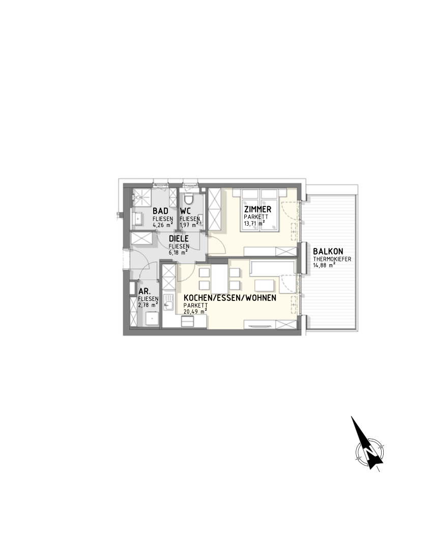 Wohnung zum Kauf 269.500 € 2 Zimmer 49,4 m²<br/>Wohnfläche St. Martin Villach(Stadt) 9500