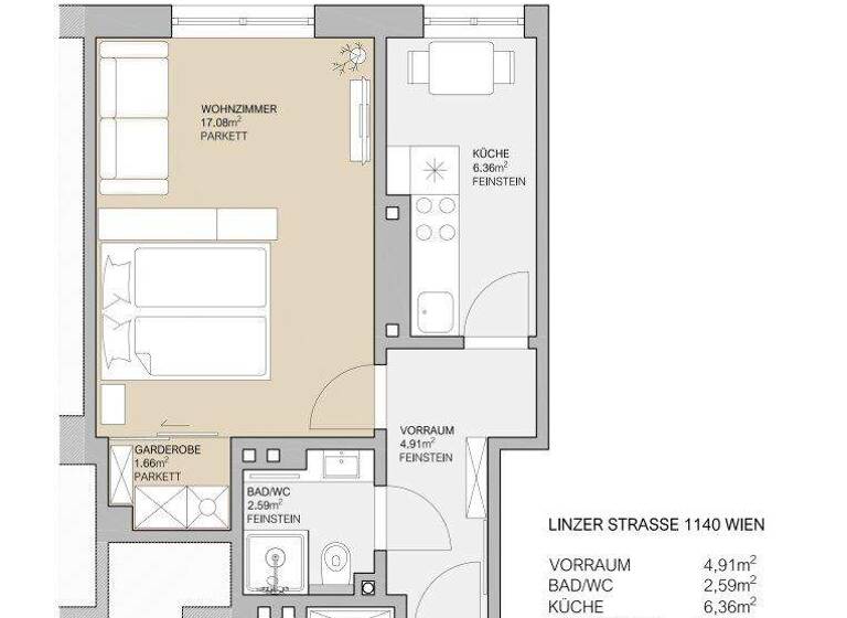 Studio zum Kauf 249.000 € 1 Zimmer 32,6 m² 2. Geschoss frei ab sofort Linzer Straße 218 Wien 1140