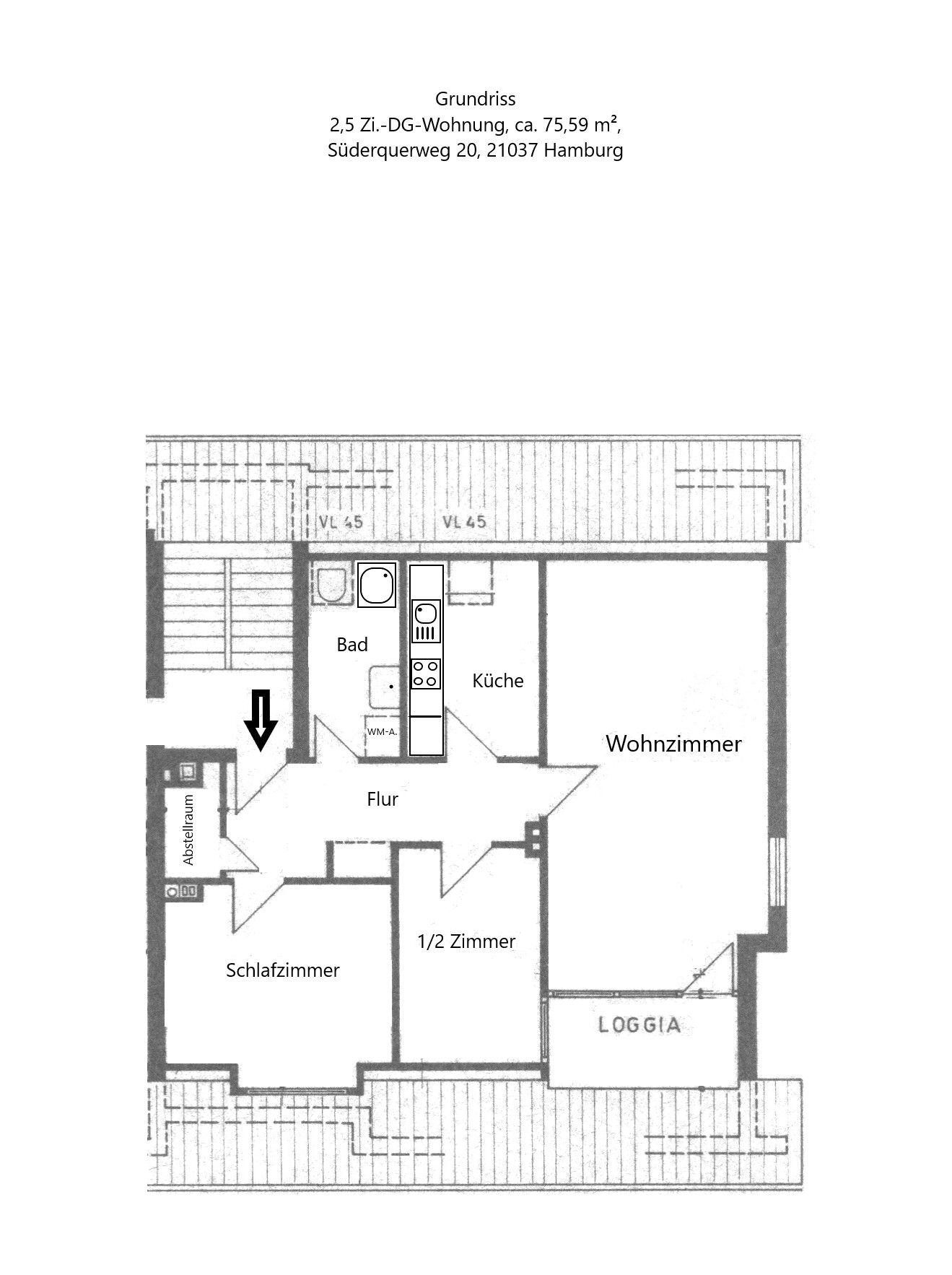 Wohnung zur Miete 985 € 2,5 Zimmer 75,6 m²<br/>Wohnfläche 2.<br/>Geschoss ab sofort<br/>Verfügbarkeit Süderquerweg 20 Kirchwerder Hamburg 21037