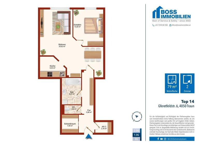 Wohnung zur Miete 631 € 2 Zimmer 78,9 m² 1. Geschoss frei ab 01.06.2026 Gferetfeldstraße 6 Traun 4050