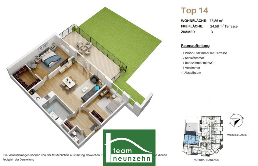 Wohnung zum Kauf 489.001 € 3 Zimmer 75,9 m²<br/>Wohnfläche 1.<br/>Geschoss Nordbahnanlage 4 Wien 1210