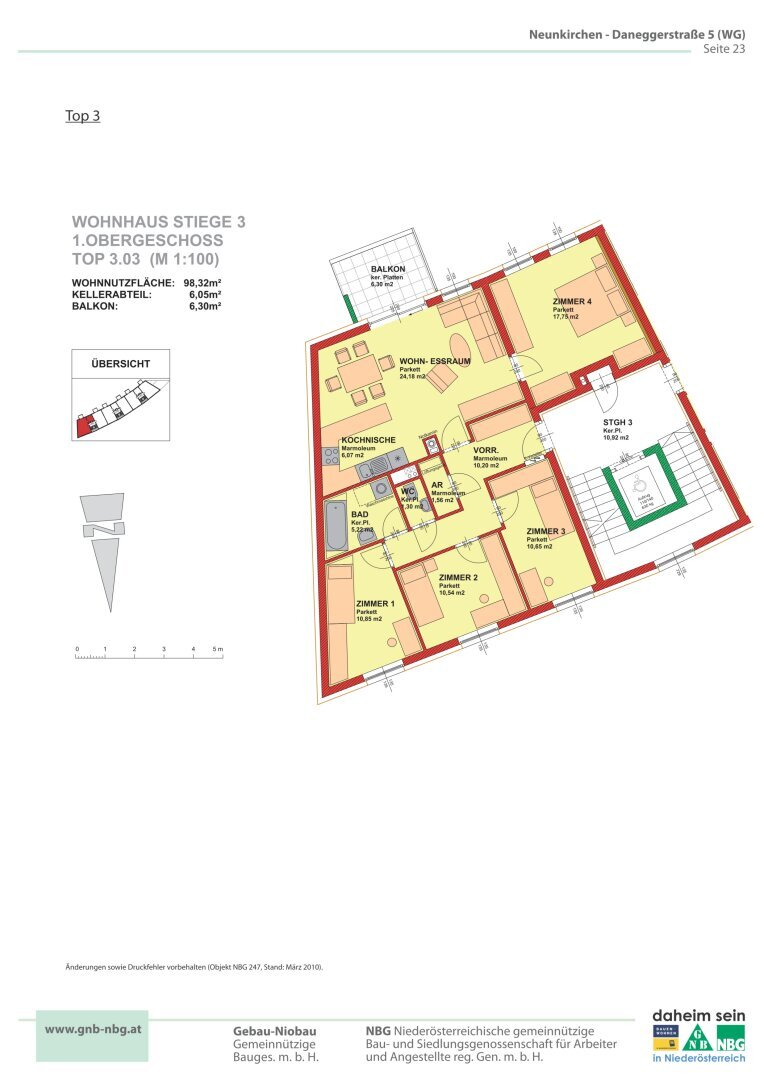 Wohnung zur Miete 913 € 5 Zimmer 98,3 m²<br/>Wohnfläche 1.<br/>Geschoss Neunkirchen 2620