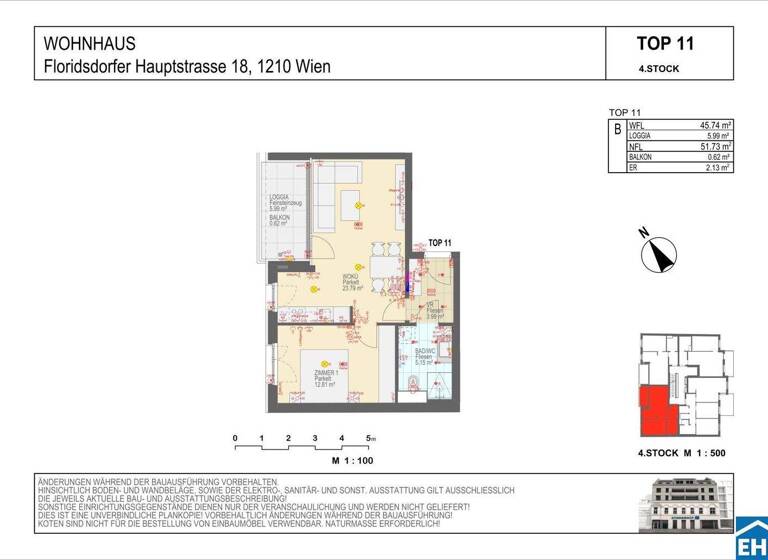 Wohnung zur Miete - Erstbezug 768 € 2 Zimmer 45,7 m² 4. Geschoss frei ab 01.05.2026 Wien 1210