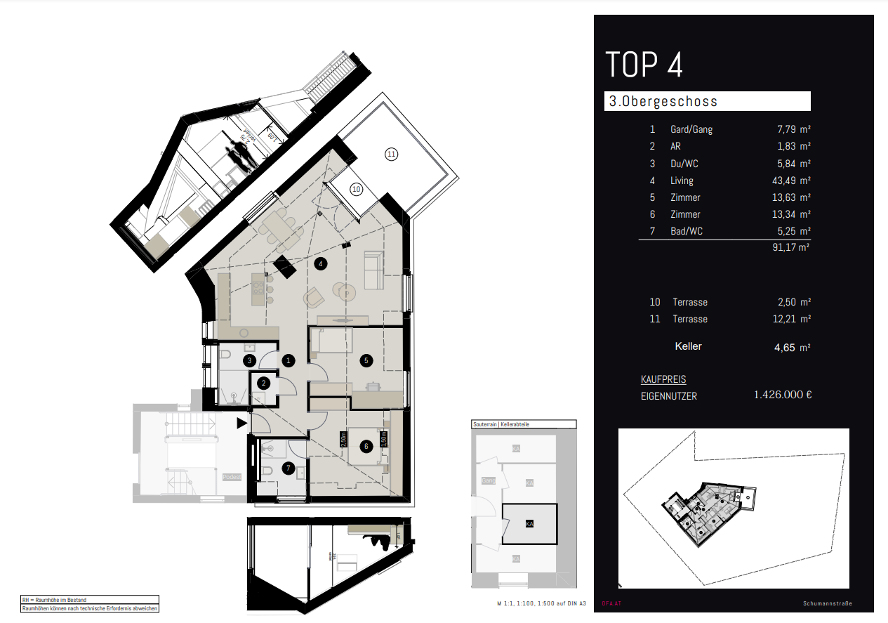 Wohnung zum Kauf provisionsfrei 1.426.000 € 3 Zimmer 91,2 m²<br/>Wohnfläche 3.<br/>Geschoss Schumannstraße 5 Innsbruck Innsbruck 6020