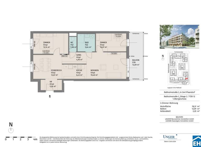 Wohnung zur Miete - Erstbezug 814 € 3 Zimmer 78,4 m² 1. Geschoss Rebhuhnstraße Pixendorf 3451