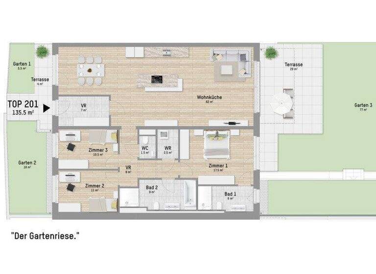Wohnung zur Miete - Erstbezug 2.353 € 4 Zimmer 135,4 m² EG Lobaugasse 25 Wien 1220