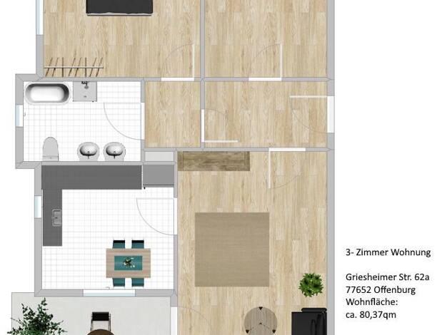 Wohnung zur Miete 760 € 3 Zimmer 80,4 m² 1. Geschoss frei ab 01.09.2026 Griesheimerstr. 62 a Griesheim Offenburg 77652