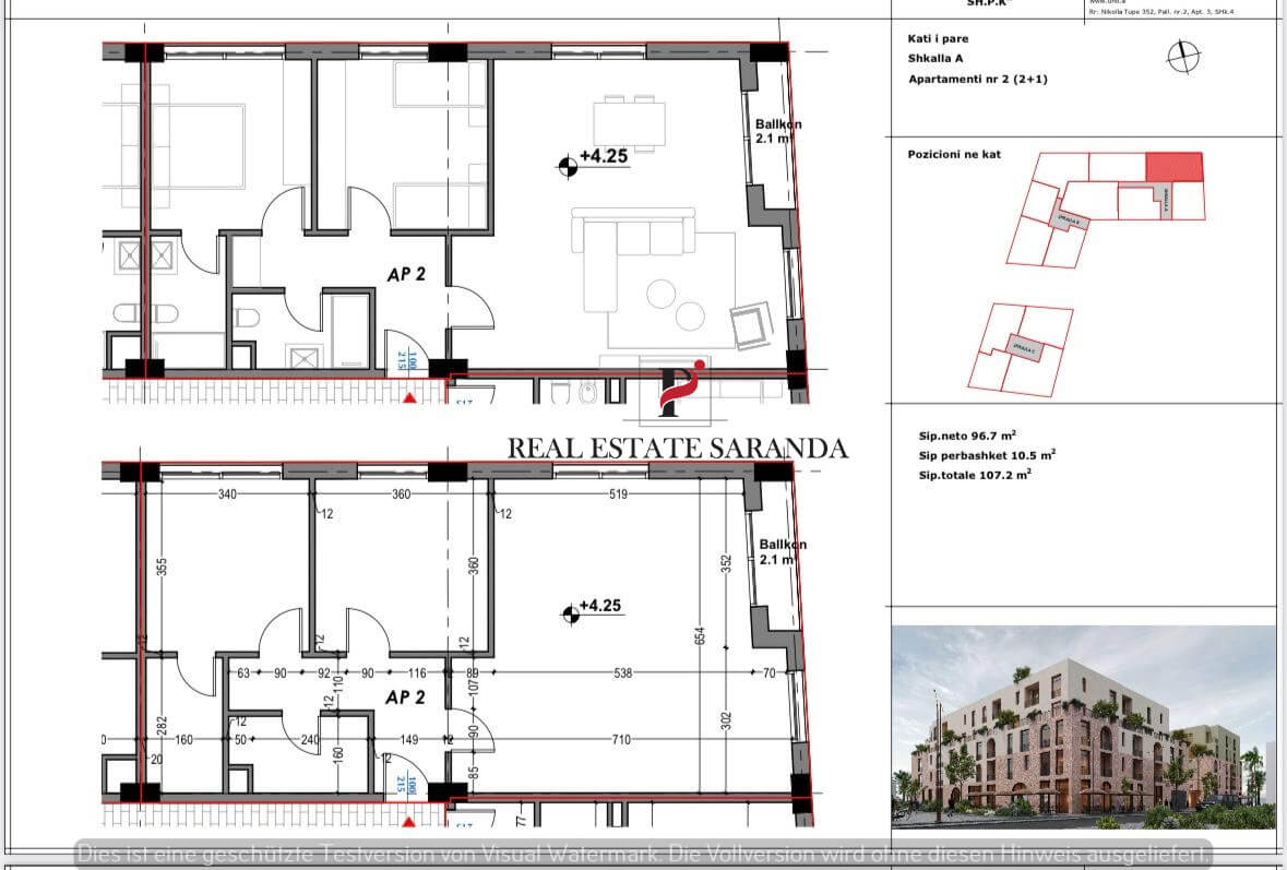 Wohnung zum Kauf 2 Zimmer 107,2 m²<br/>Wohnfläche 1.<br/>Geschoss Saranda 9701