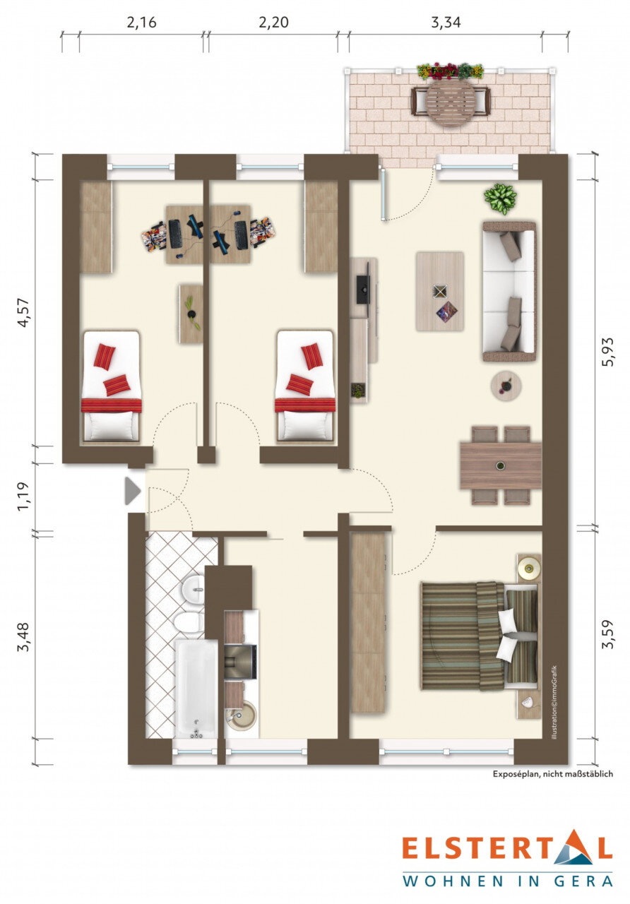 Wohnung zur Miete nur mit Wohnberechtigungsschein 327 € 4 Zimmer 70 m²<br/>Wohnfläche EG<br/>Geschoss Franz-Petrich-Straße 60c Gerhart-Hauptmann-Straße / Dehmelstraße Gera 07546