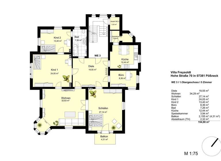 WG-Zimmer zur Versteigerung provisionsfrei 339.000 € 5 Zimmer 154,9 m² 1. Geschoss frei ab sofort Hohe Straße 70 Pößneck,Stadt Pößneck 07381