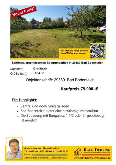 Grundstück zum Kauf als Kapitalanlage geeignet 79.000 € 1.104 m² Grundstück Bodenteich Bad Bodenteich 29389