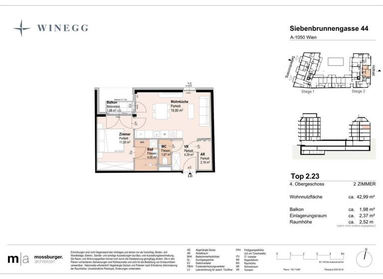 Wohnung zum Kauf - Erstbezug 315.900 € 2 Zimmer 42,9 m² 4. Geschoss Siebenbrunnengasse 44 Wien 1050