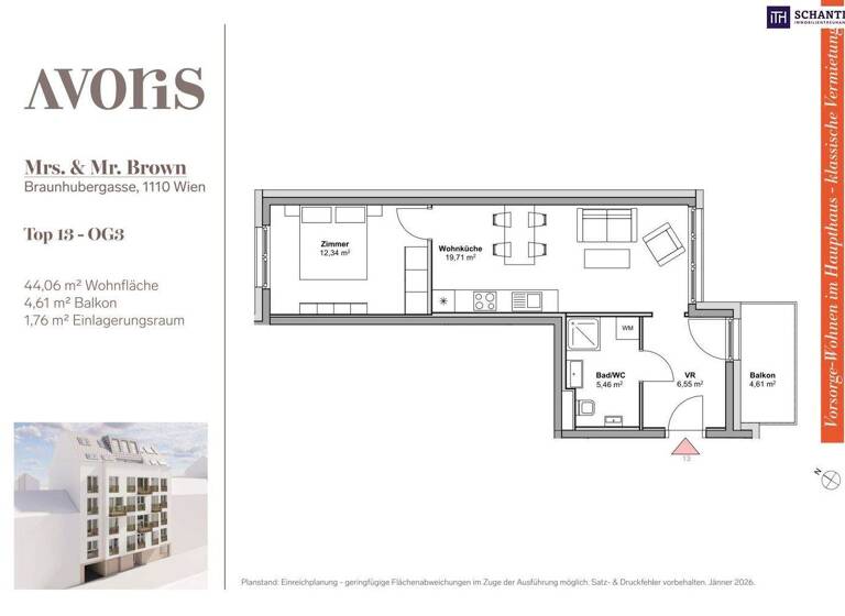 Wohnung zum Kauf - Erstbezug provisionsfrei 249.000 € 2 Zimmer 44,1 m² 3. Geschoss Braunhubergasse Wien 1110