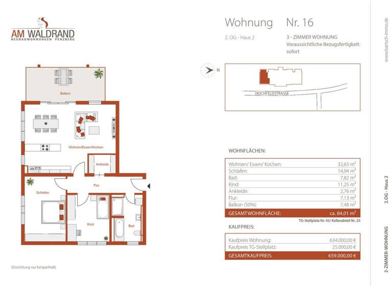 Wohnung zum Kauf - Erstbezug provisionsfrei 634.000 € 3 Zimmer 84 m² 2. Geschoss Heinz Penzberg 82377