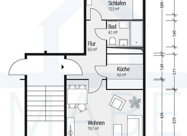 Wohnung zur Miete 279 € 2 Zimmer 47,8 m² 3. Geschoss frei ab sofort Straße des Friedens 13 Cölpin 17094
