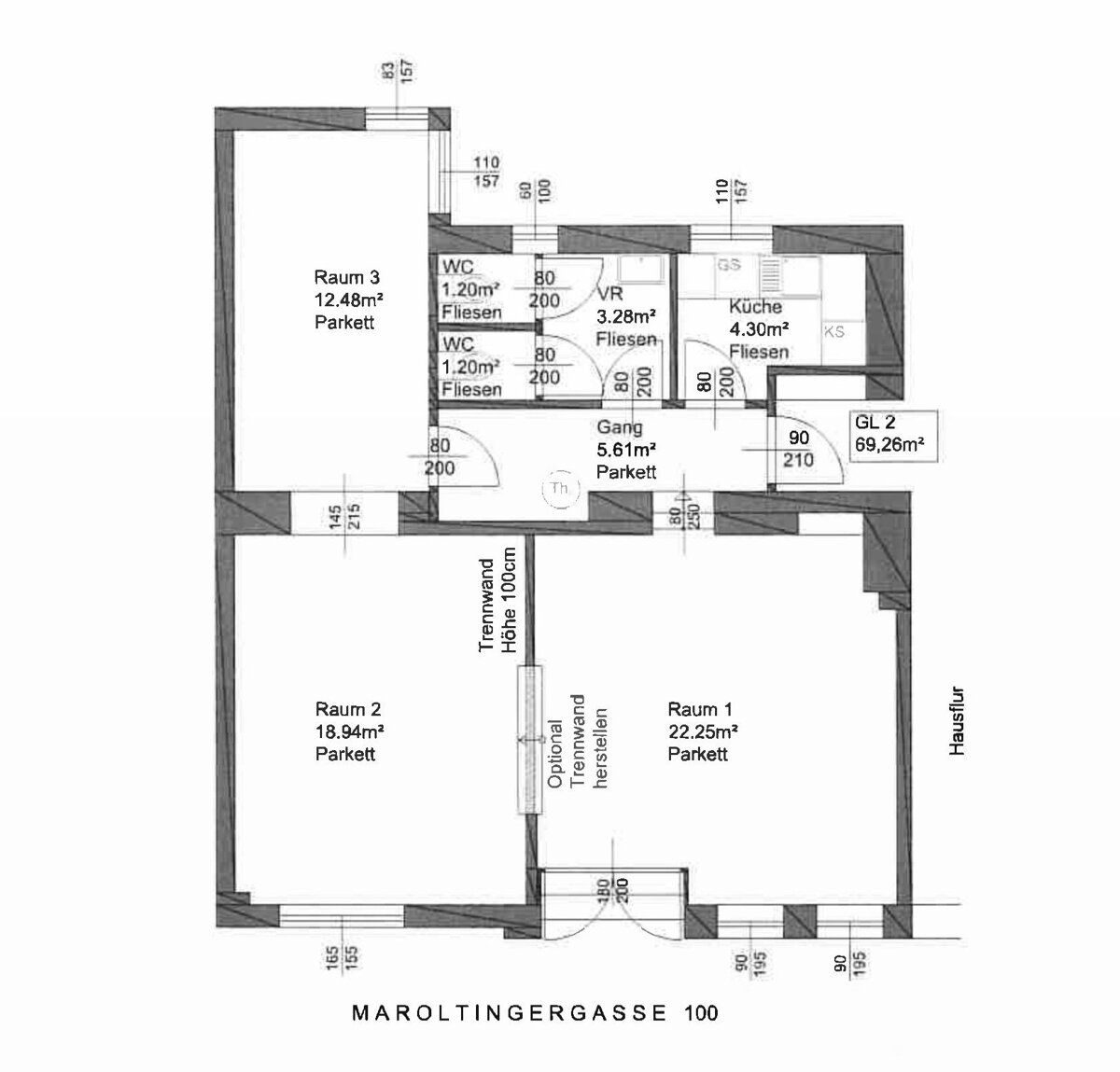 Büro-/Praxisfläche zur Miete 12,27 € 3 Zimmer 69,3 m²<br/>Bürofläche Maroltingergasse 100 Wien 1160