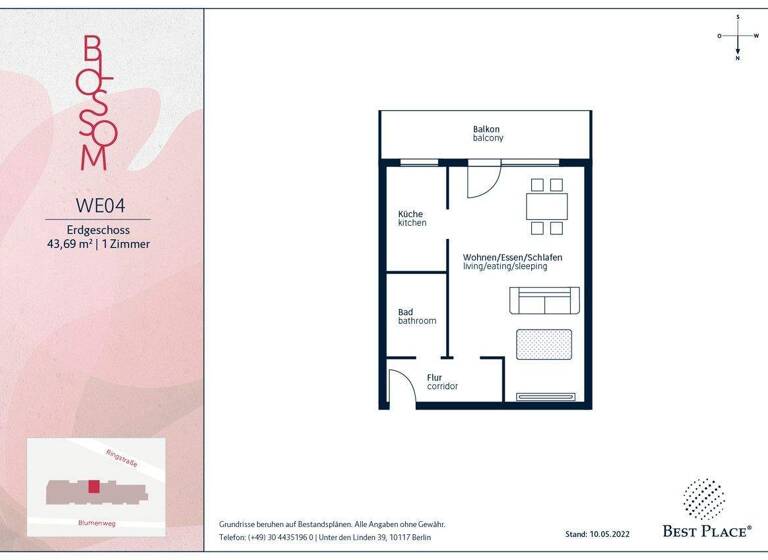 Studio zum Kauf provisionsfrei 219.000 € 1 Zimmer 43,7 m² EG Blumenweg 2 Mariendorf Berlin 12105