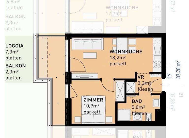 Wohnung zum Kauf - Erstbezug 292.500 € 2 Zimmer 37,3 m² 1. Geschoss frei ab 30.06.2027 Feßlergasse 14-16 Wien 1100